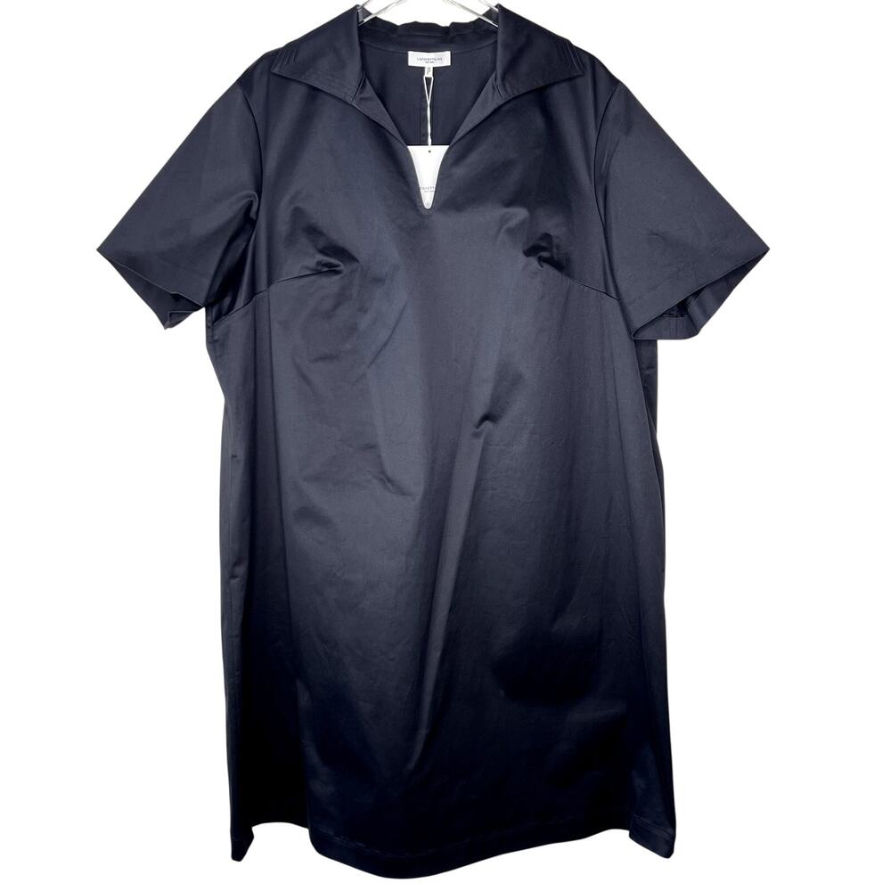 Lafayette 148 Short Sleeve Shirt Dress Black V-Neck Collared Sheath Popover 2X